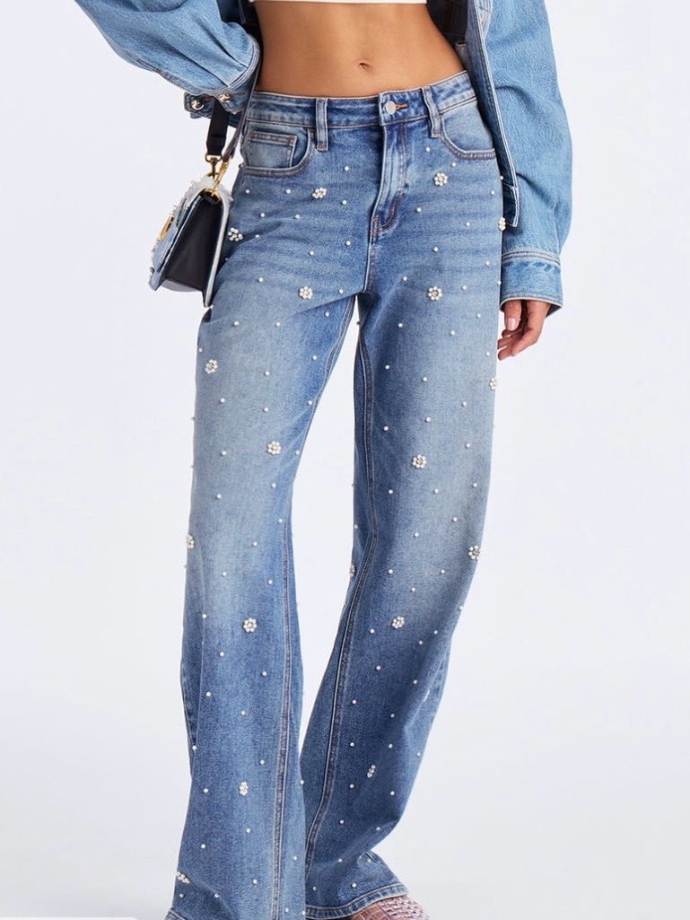 Women’s Light Blue Embellished Pearl Jeans